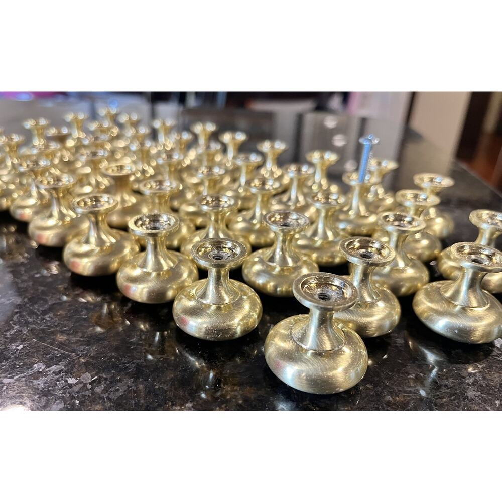 Lot of 47 Vintage Satin Finish Brass Tone Drawer Cabinet Round Pulls/Knobs
